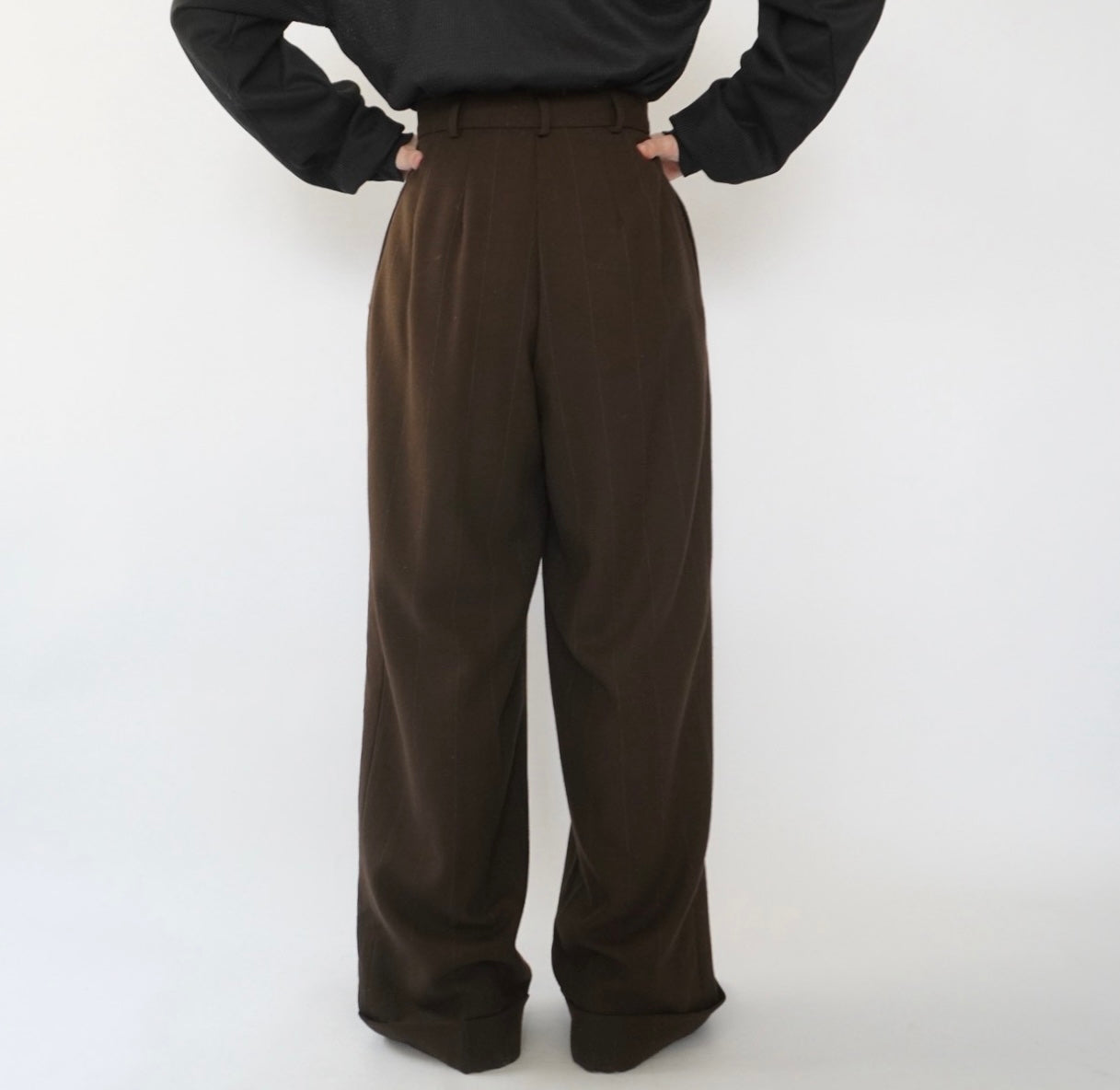 90s Wool Striped Wide Pants Made in USA Dead Stock