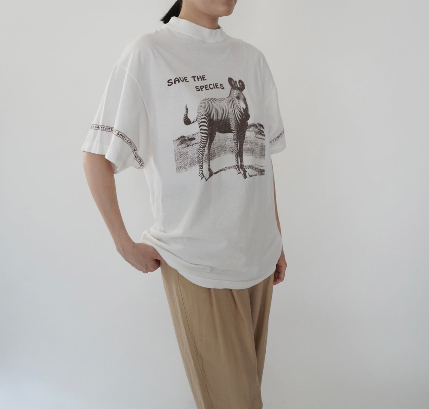 90s  Zebra Printed Mock Neck T-shirt
