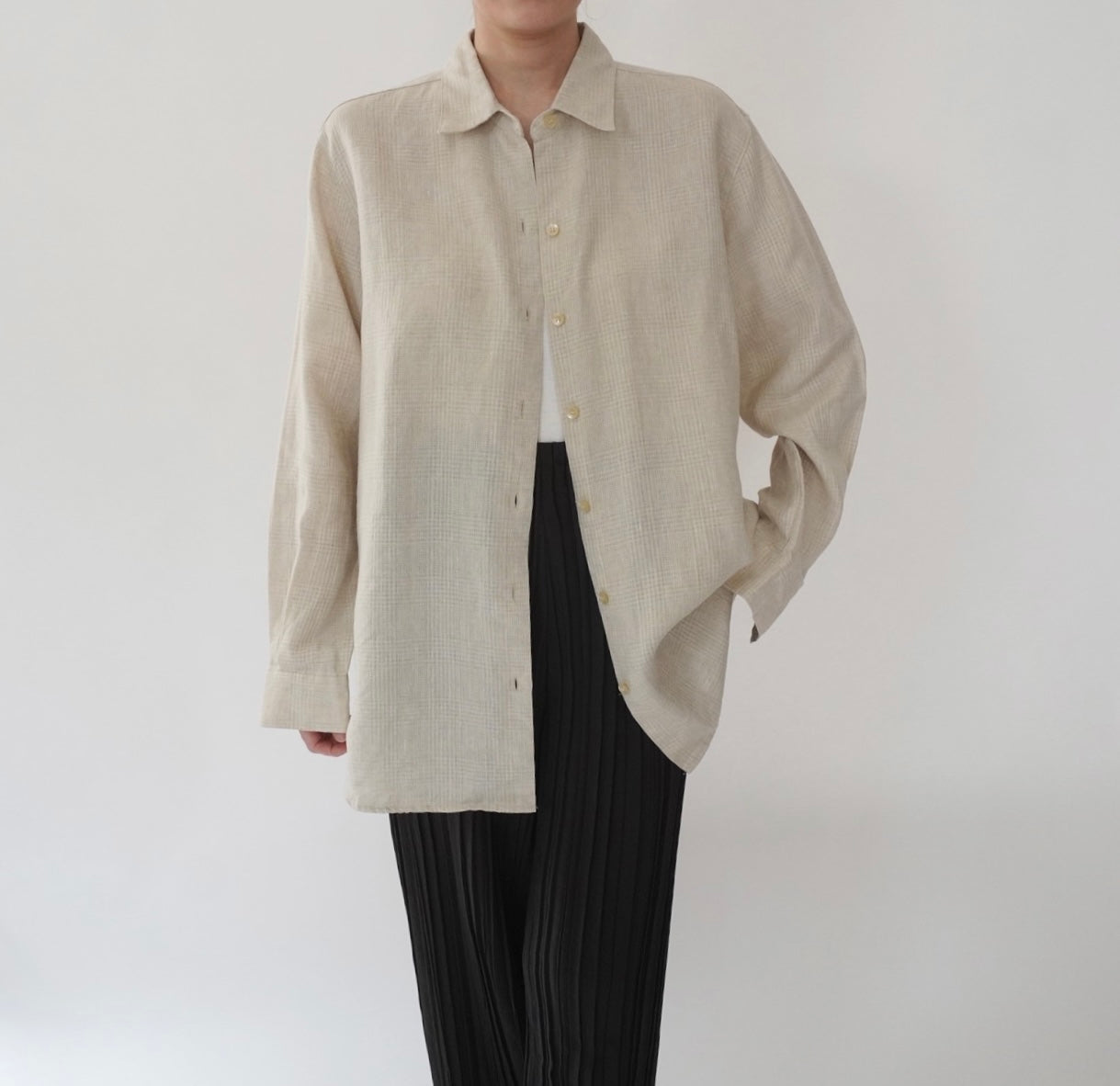 90s Beige Linen Shirt
