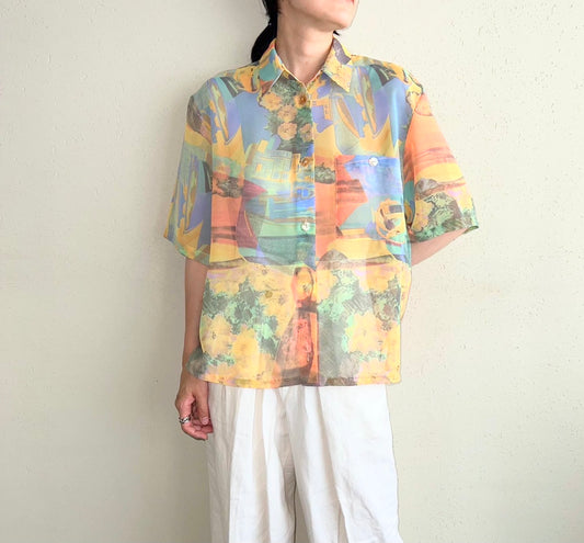 90s Sheer Pattern Printed Shirt