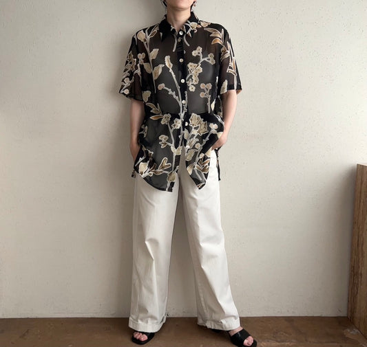 90s EURO Sheer Printed Blouse