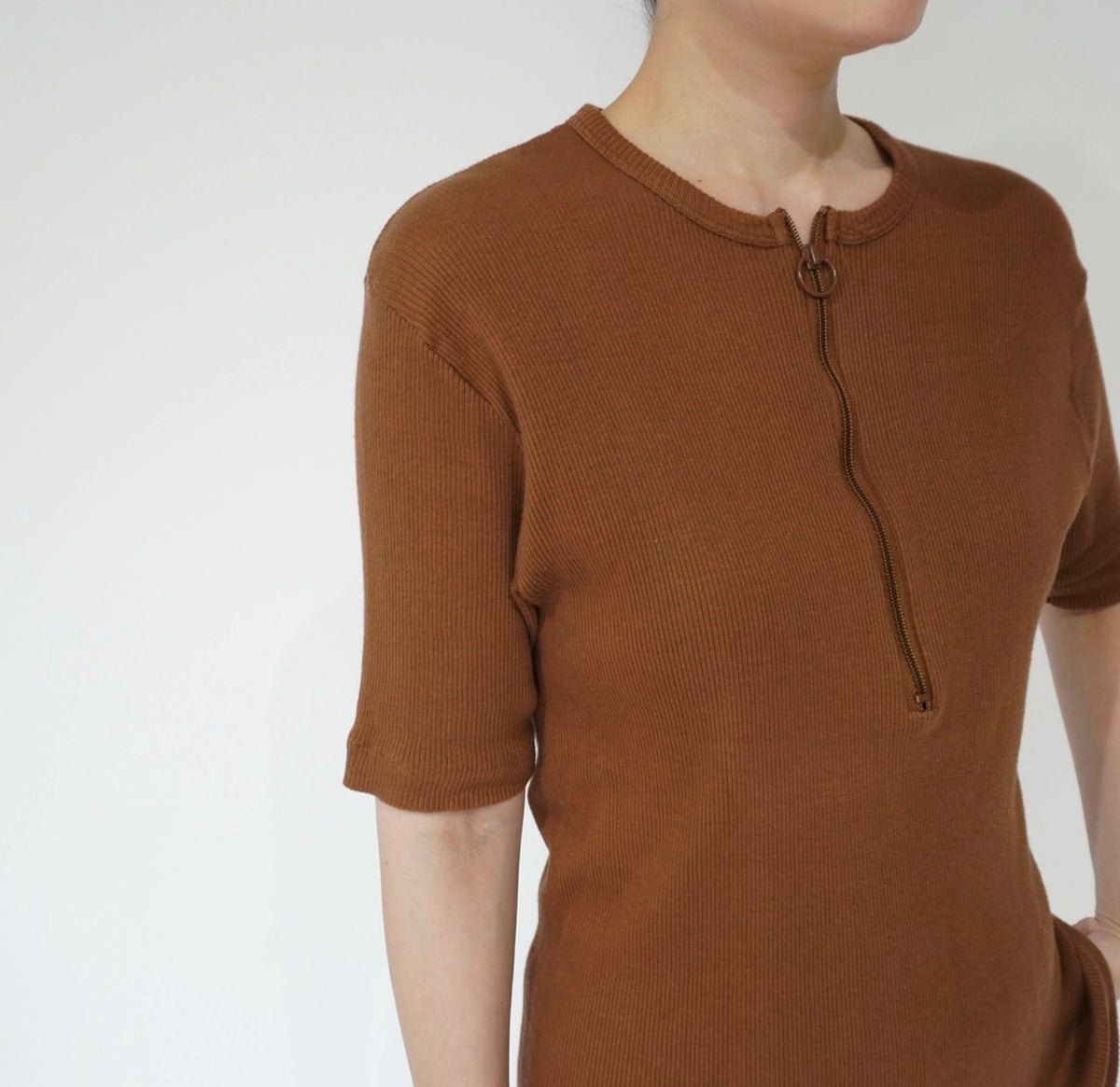 90s Zip Ribbed Top Made in USA