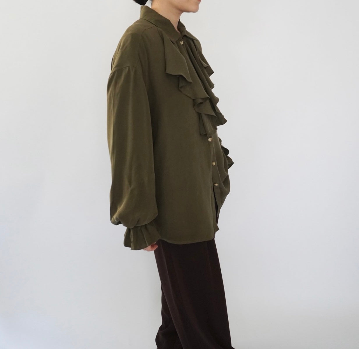 90s Ruffle Design Silk Shirt