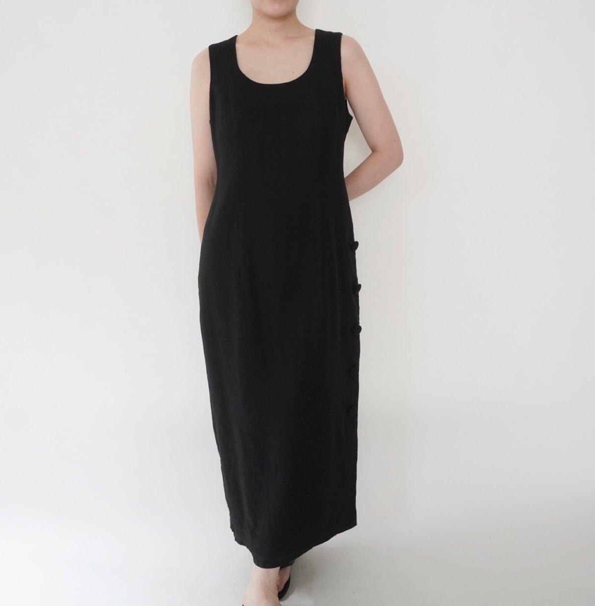 90s Black Linen Dress