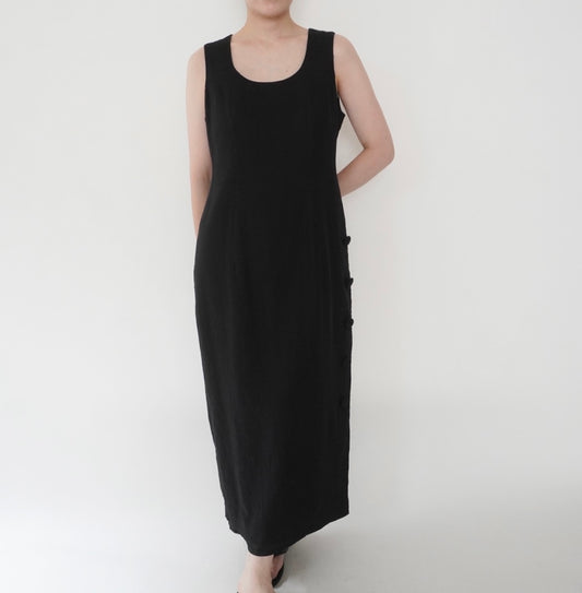 90s Black Linen Dress