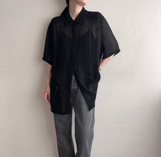 90s Black Oversized Sheer Shirt