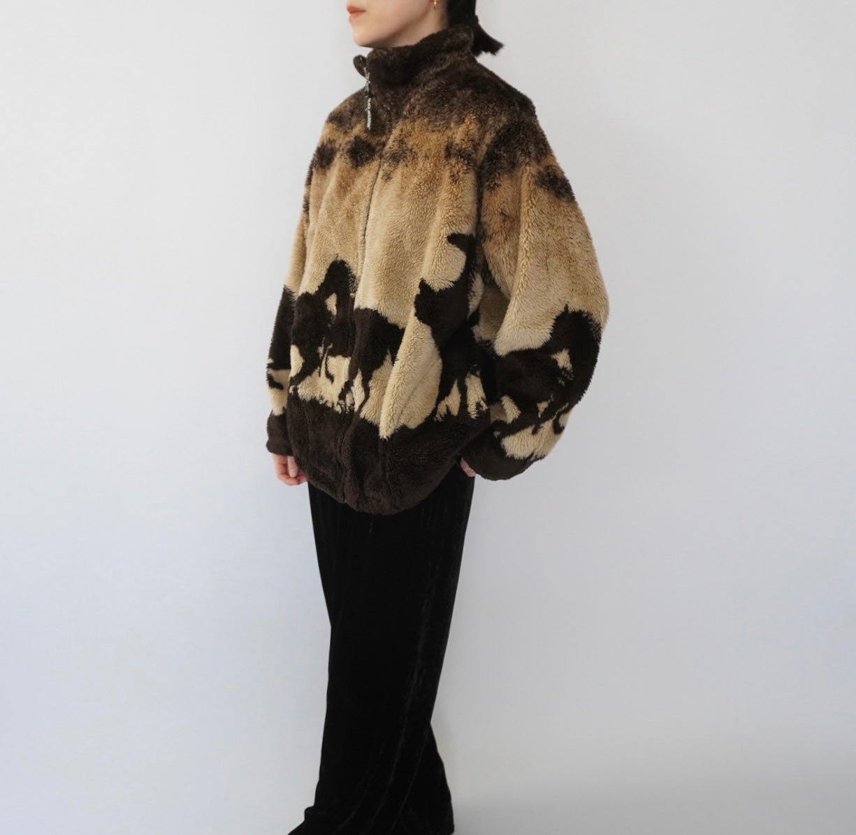 90s Horse Pattern Fleece Jacket Made in USA