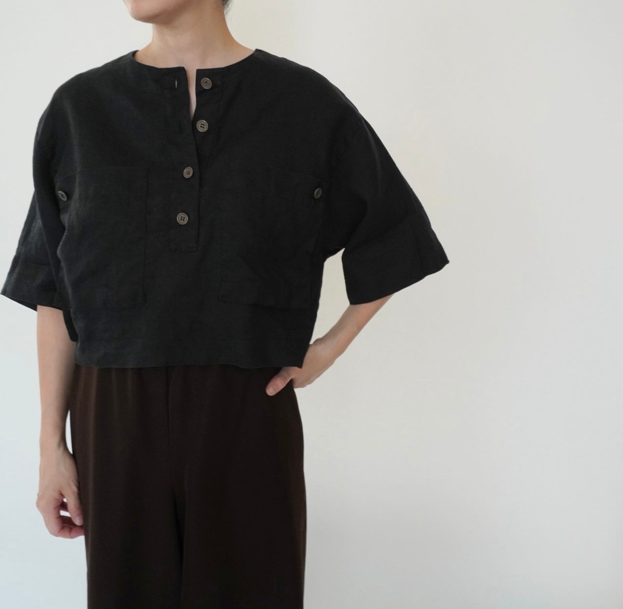 90s Linen Cropped Blouse