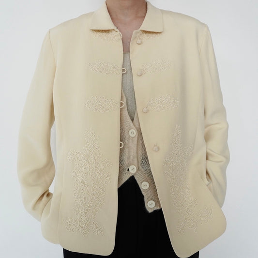 90s Cord Lace Design Silk Jacket