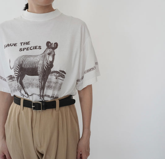 90s  Zebra Printed Mock Neck T-shirt