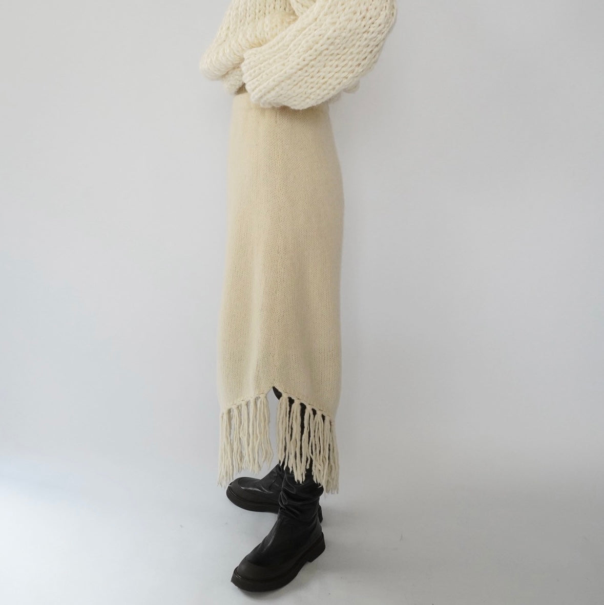 80s Ivory Fringe Skirt
