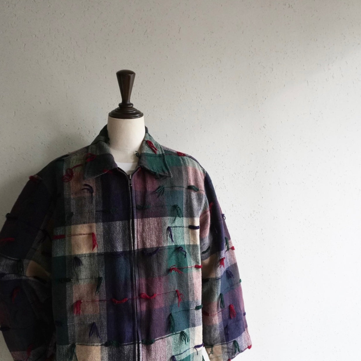 90s Plaid Fringe Light Jacket