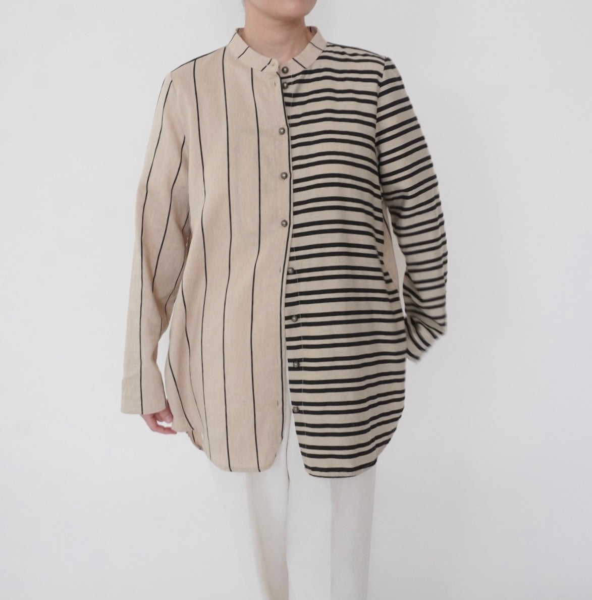 Beige Striped Design Shirt Made in Italy