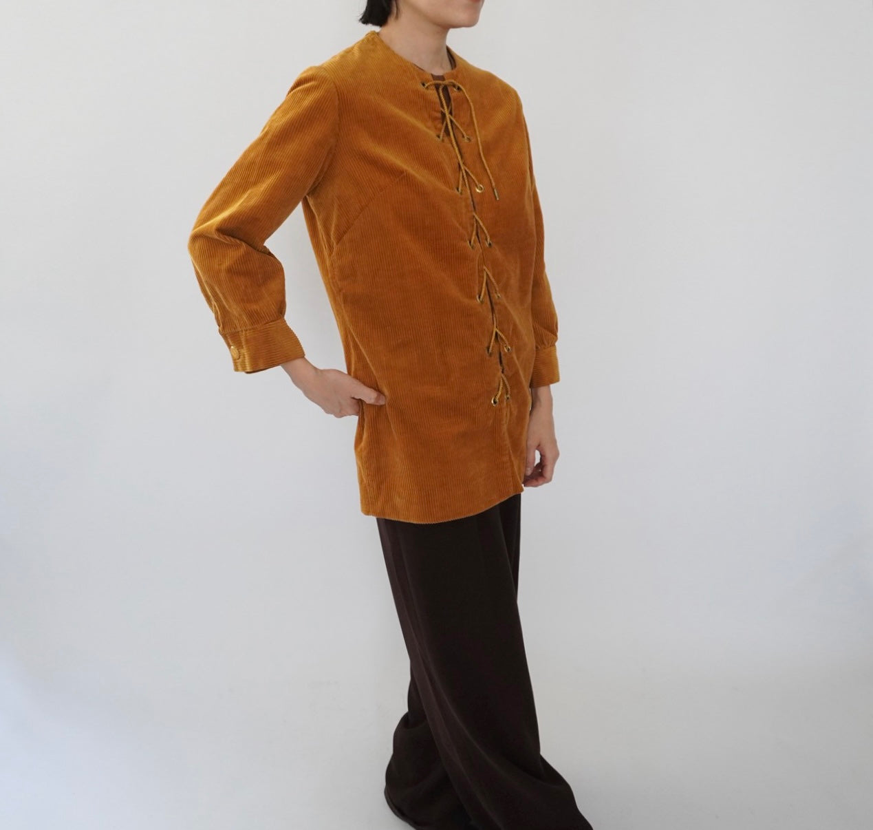 60s Lace Up Corduroy Top