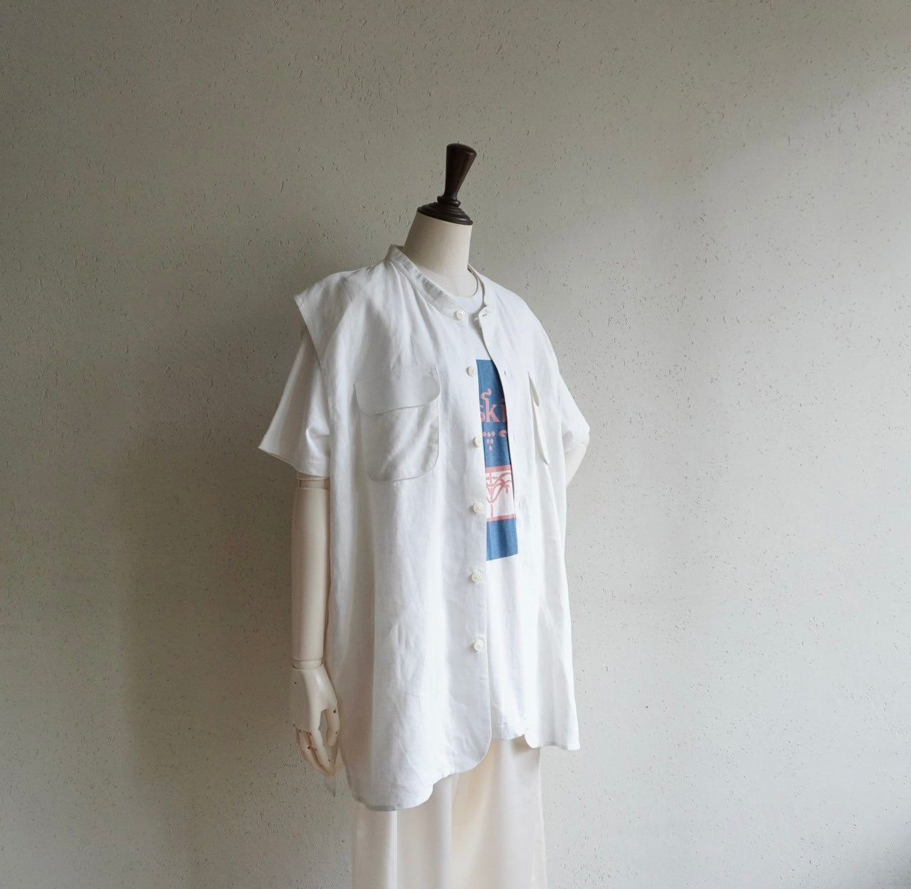 90s Linen Boxy Top,Vest