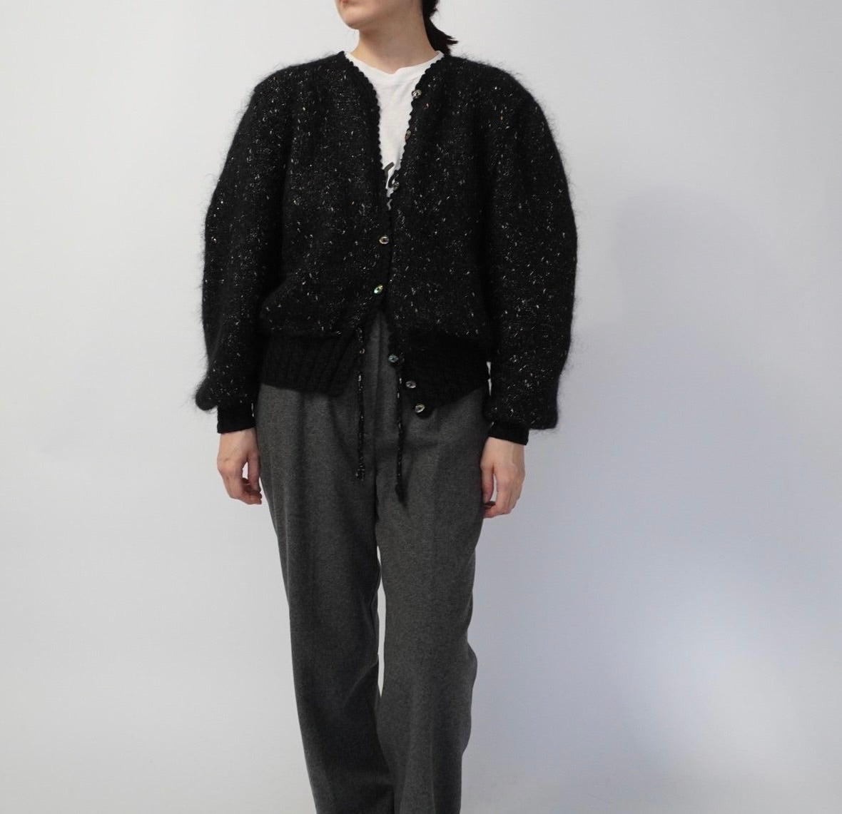 90s Black Design Knit Cardigan