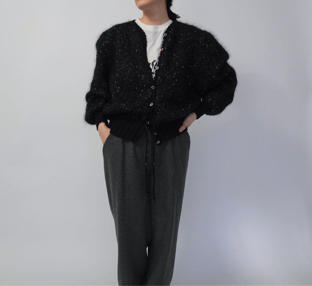 90s Black Design Knit Cardigan