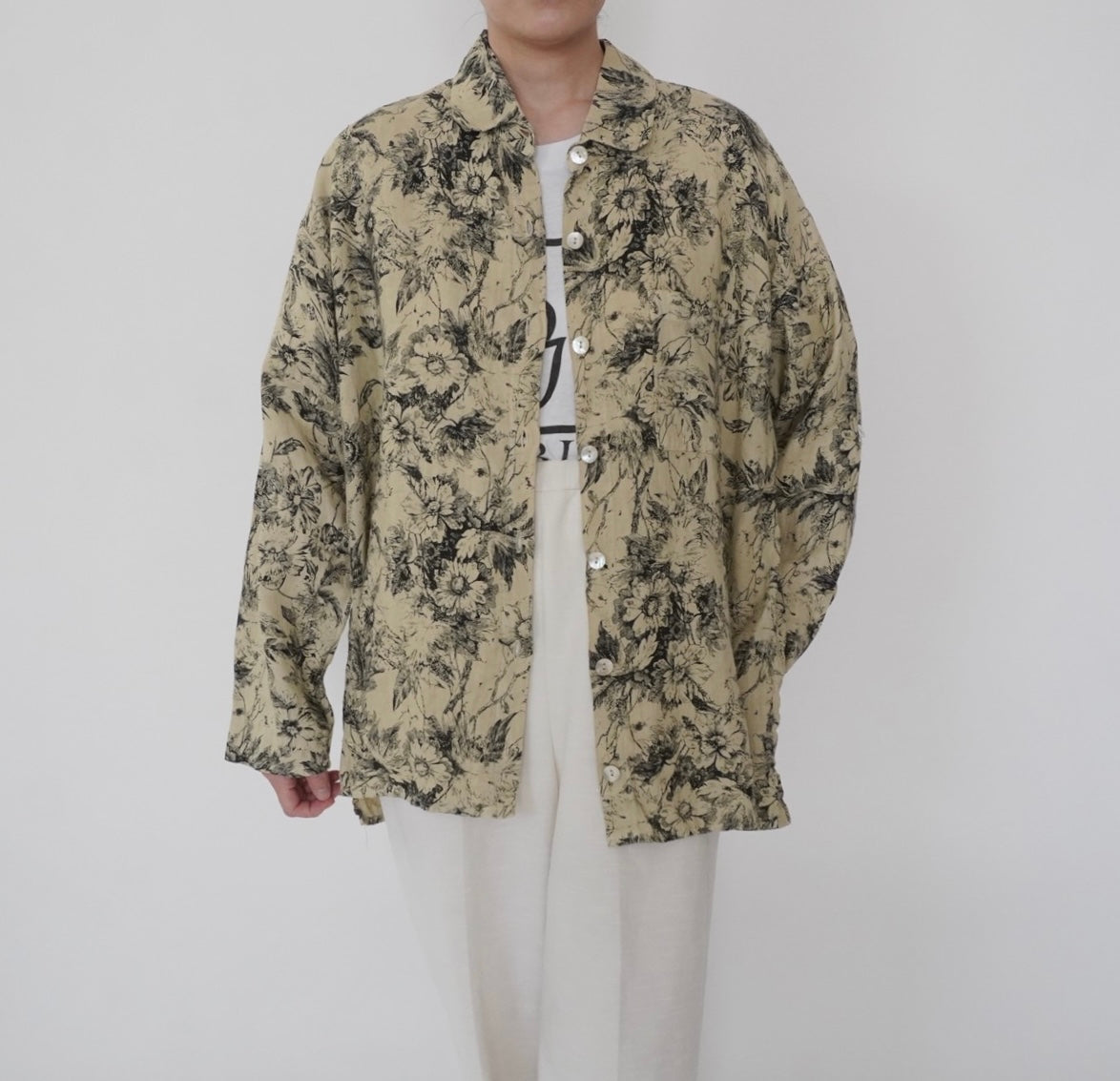90s Floral Print Linen Shirt,Jacket Made in USA
