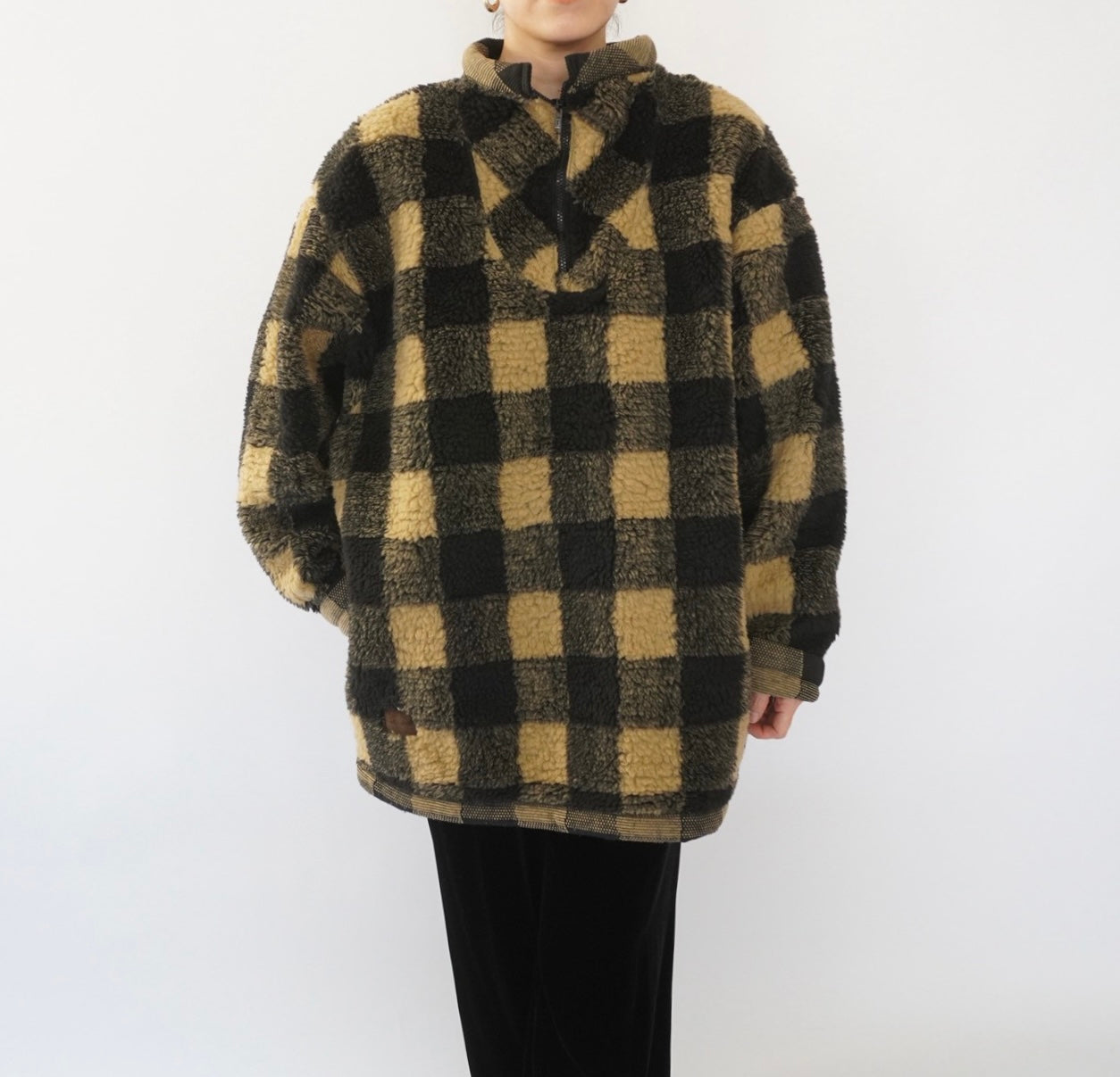 90s EURO Plaid Fleece Top