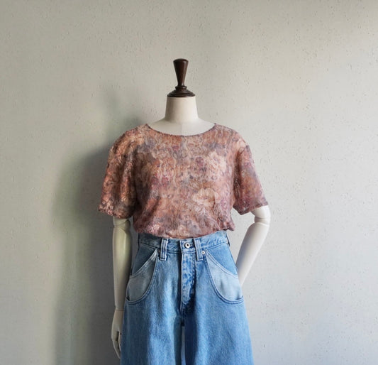 90s Lace Design Sheer Top