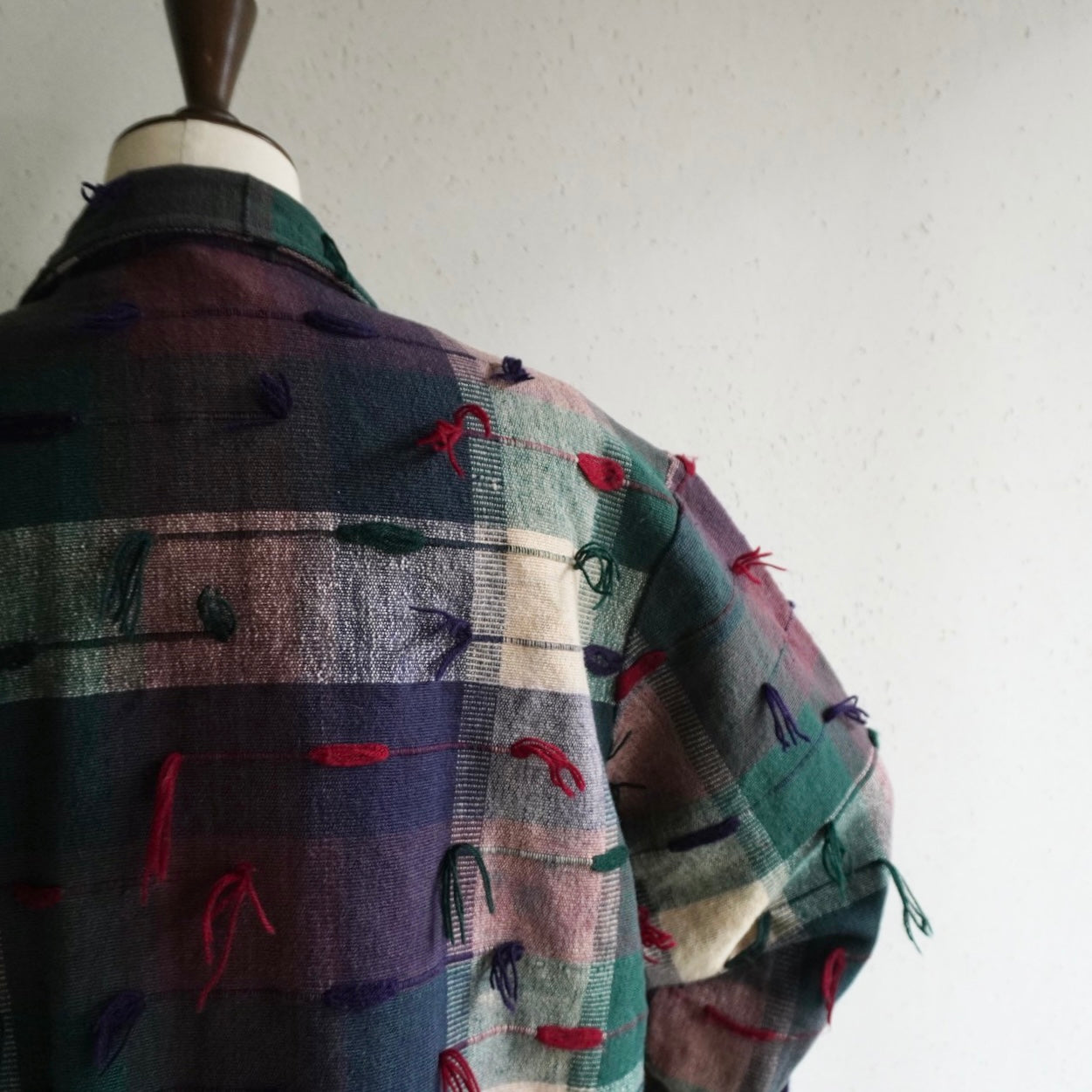 90s Plaid Fringe Light Jacket