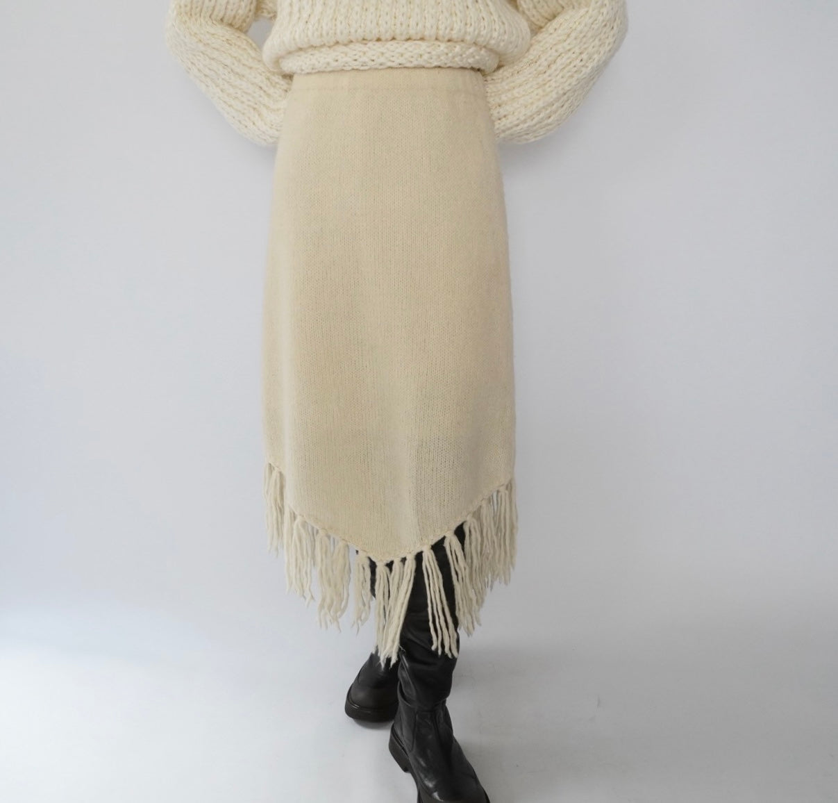 80s Ivory Fringe Skirt
