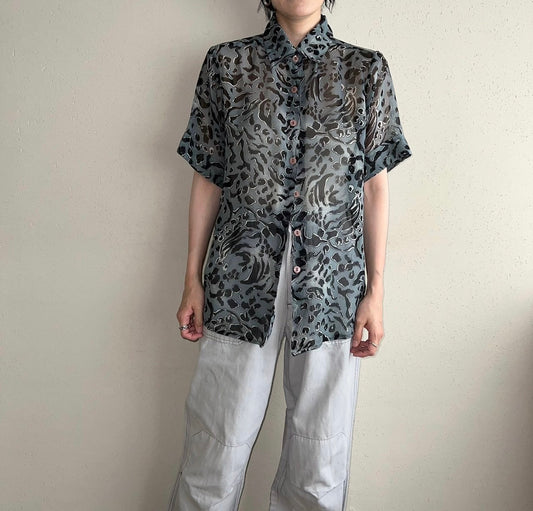 90s Sheer Pattern Printed Shirt