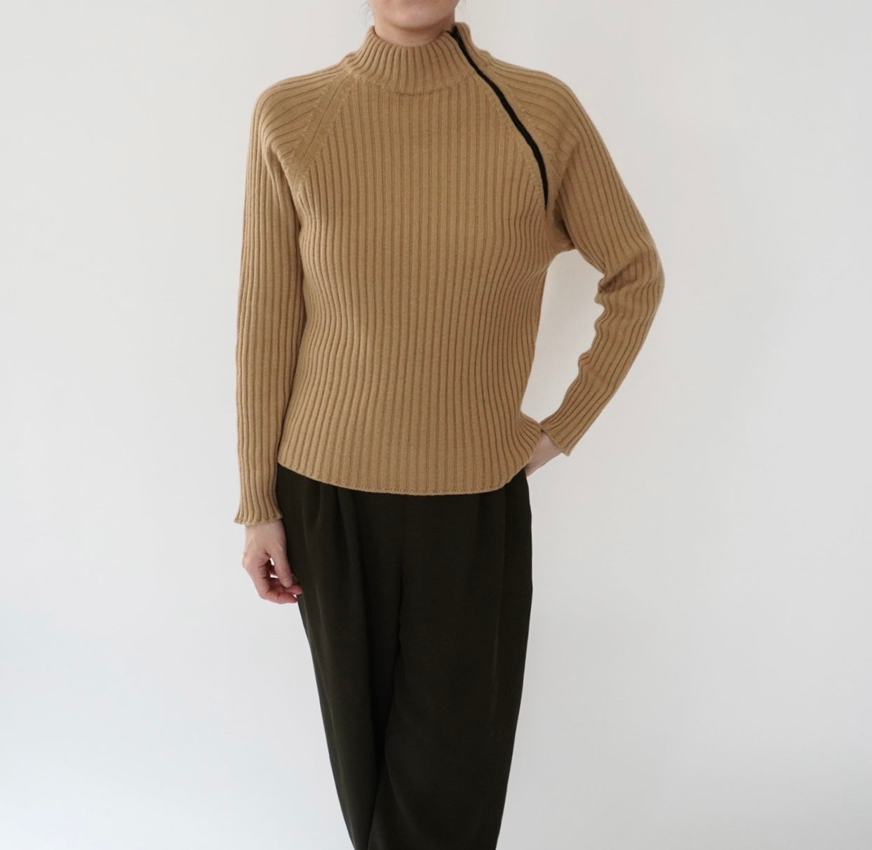 90s Zip Design Ribbed Top Made in Italy