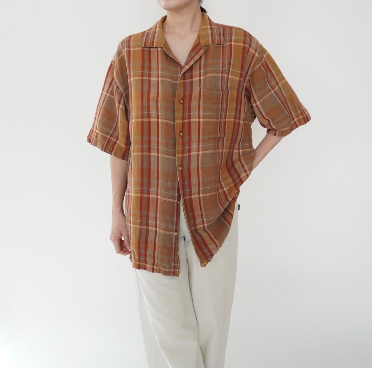 90s Linen Plaid  Shirt