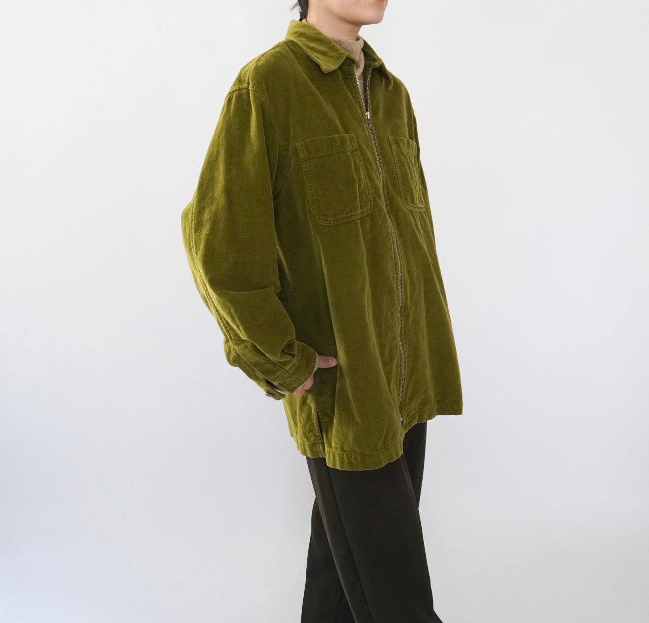 90s Velour Zip Shirt Jacket