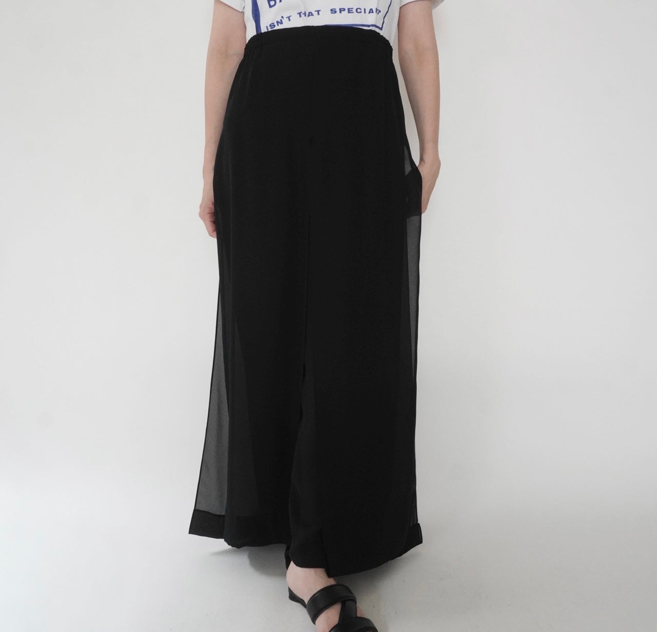 90s Slit Design Wide Pants