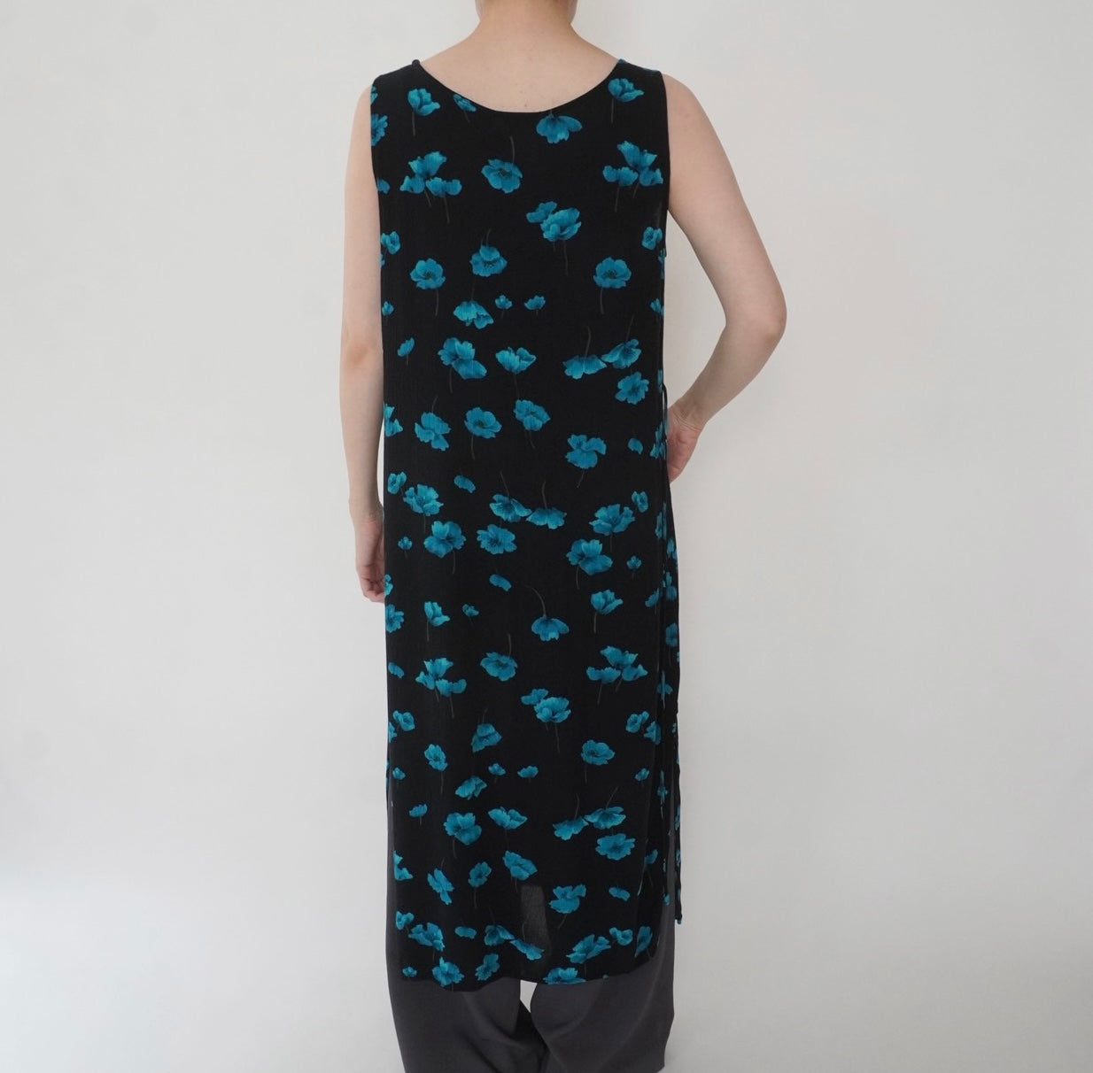90s Rayon  Printed Sleeveless Dress