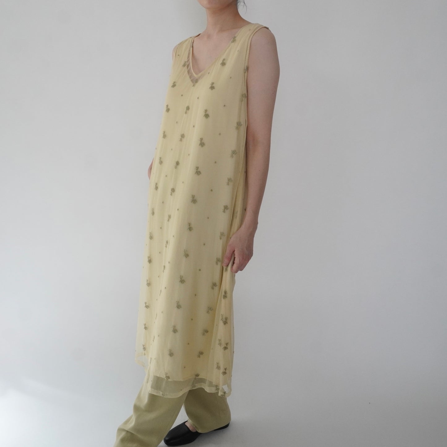 90s Embroidery Sheer Dress