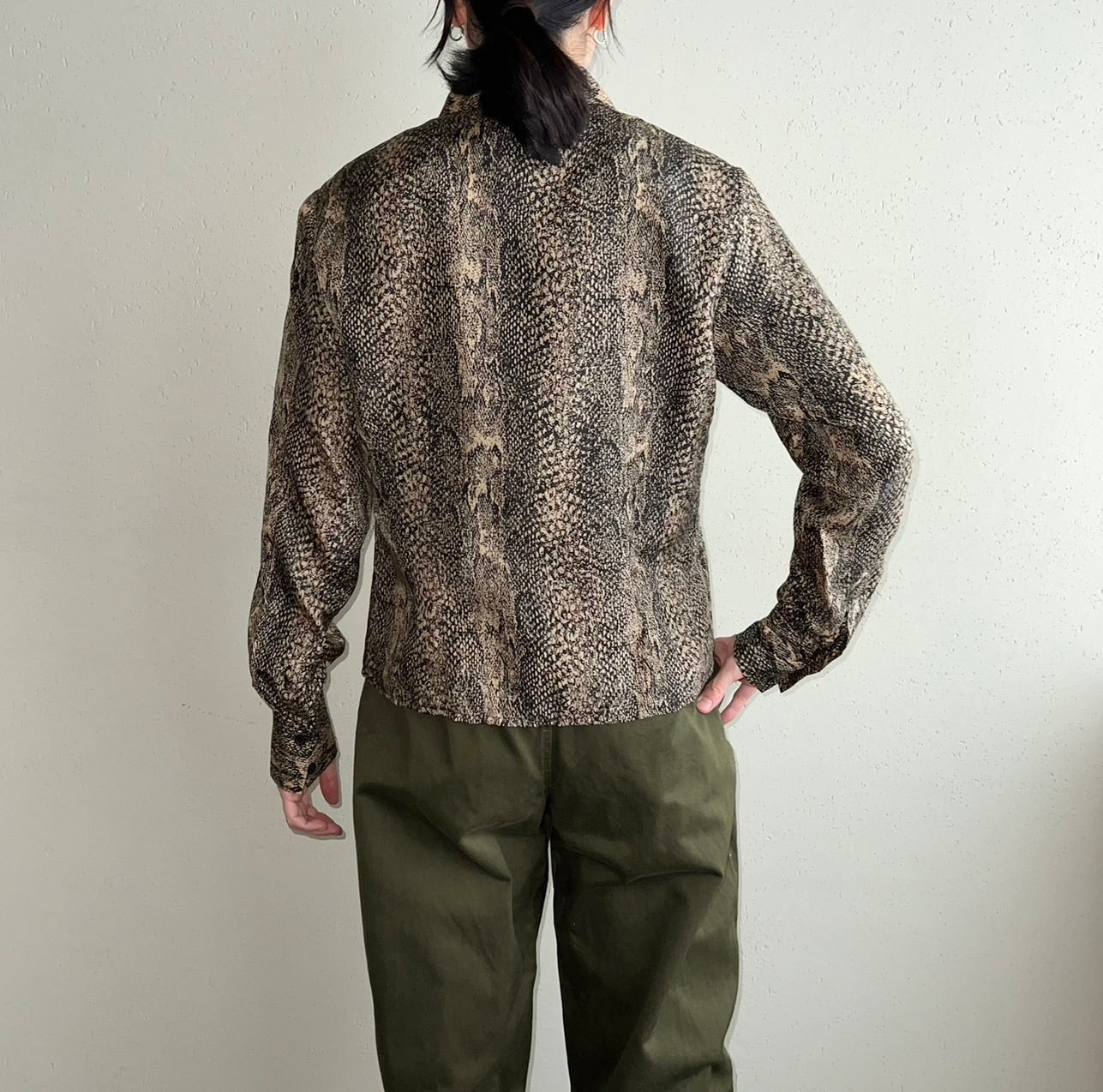 90s  Python Pattern Zipped Silk Shirt