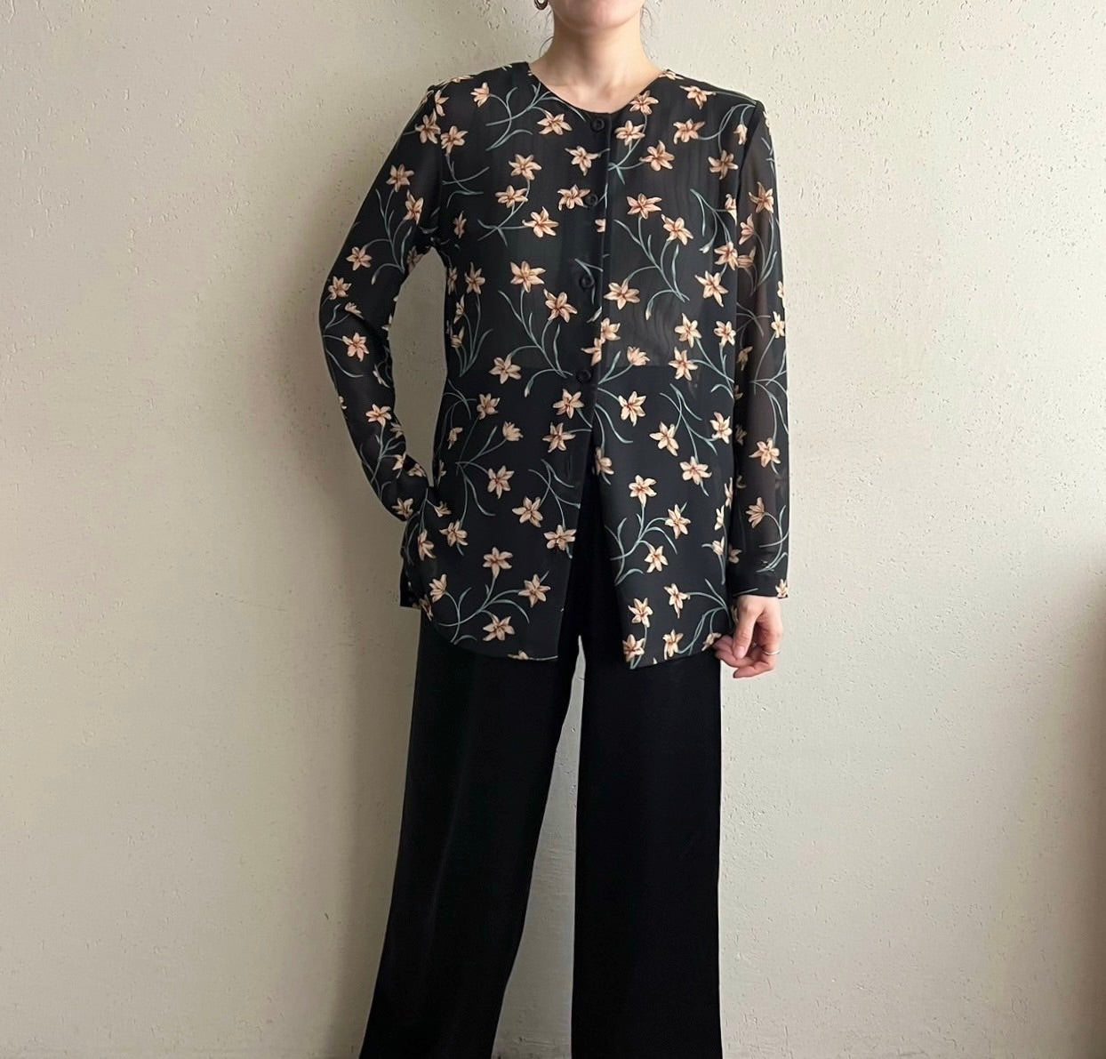 90s Sheer Printed Blouse Made in USA