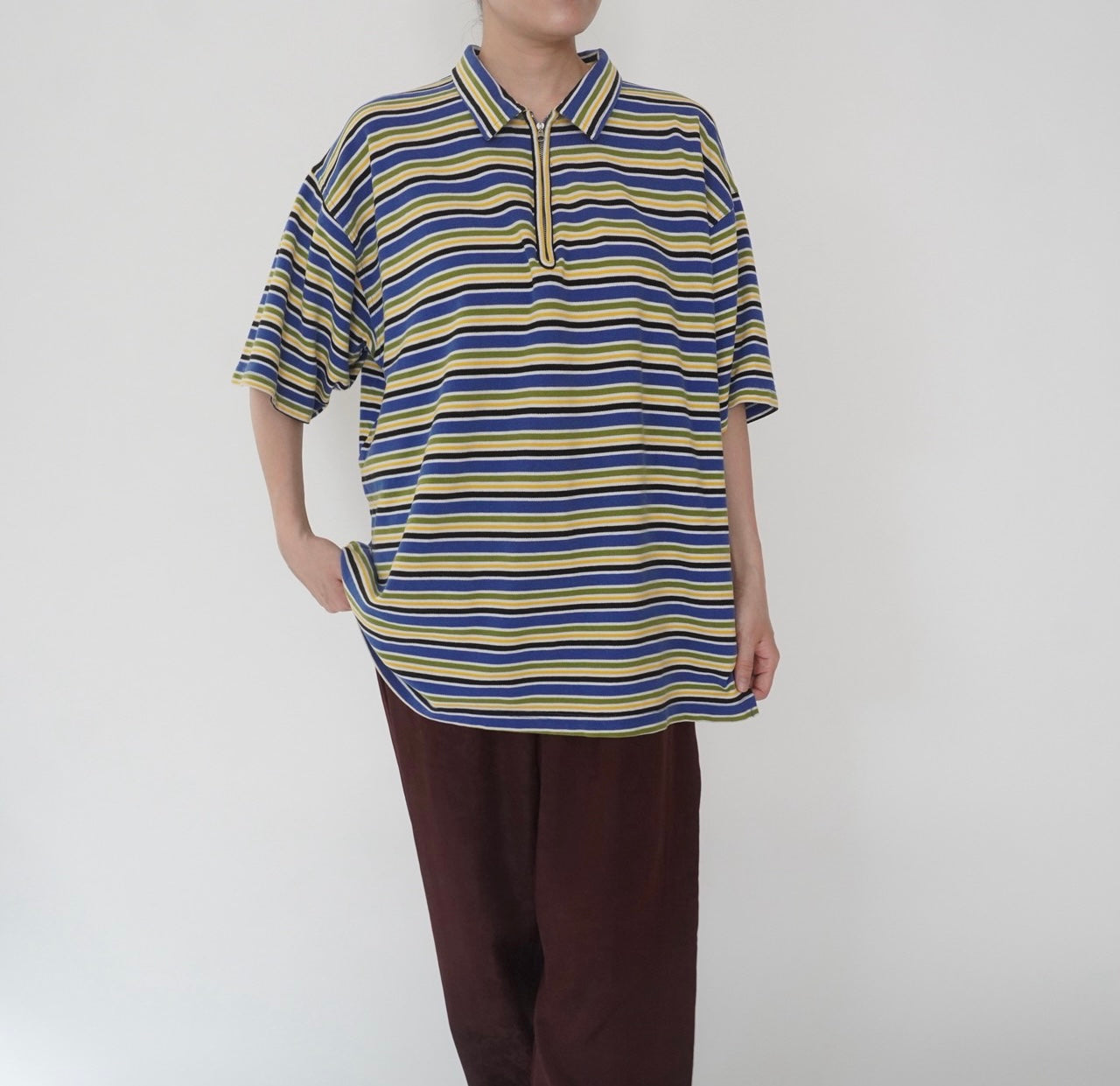 90s Striped Zip Top