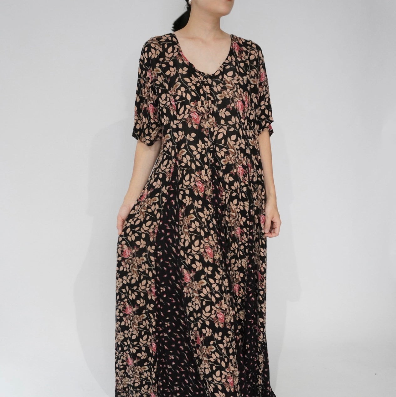80s Floral Printed Rayon Dress