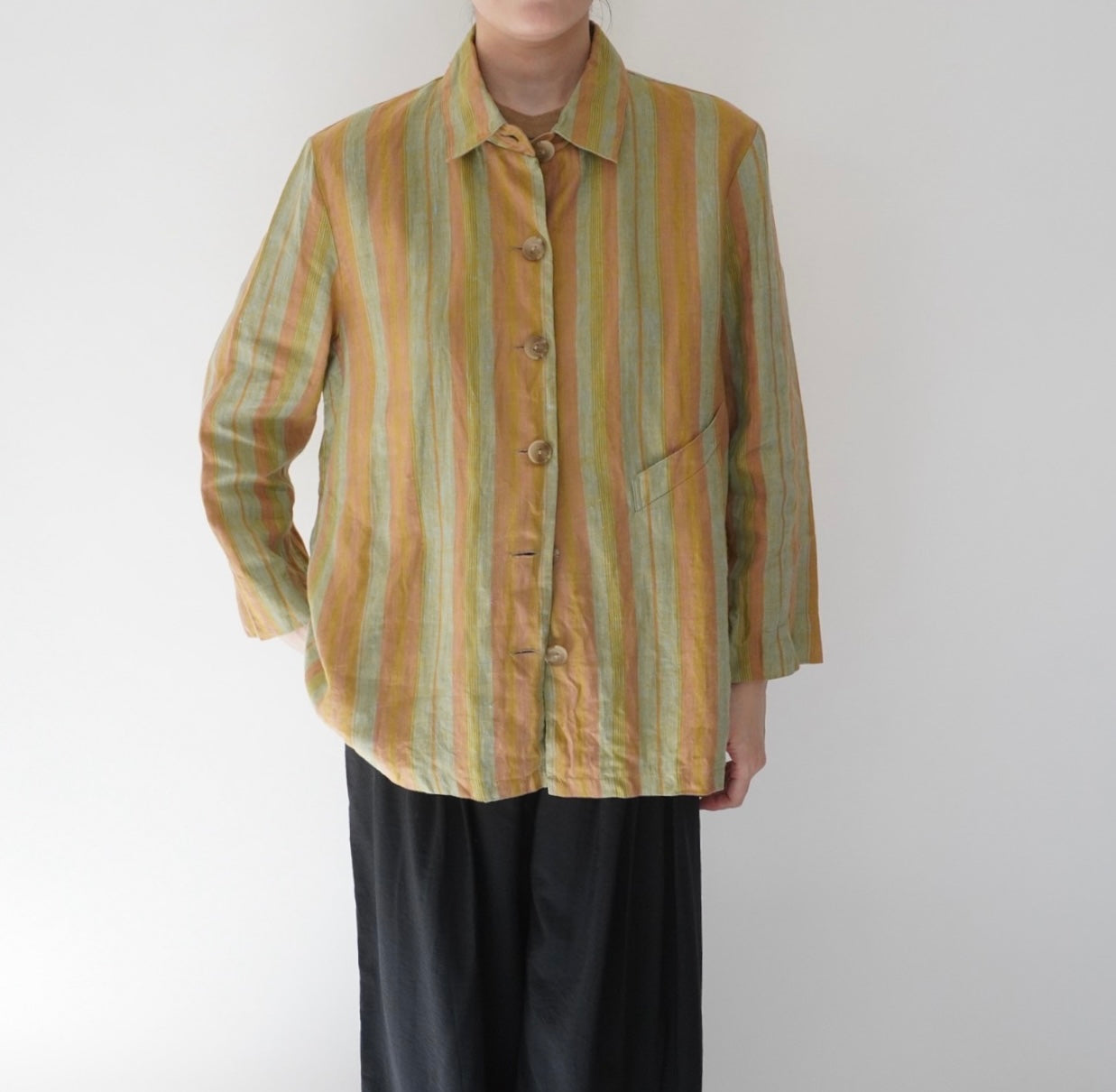 90s "harve benard" Striped Linen Shirt,Jacket
