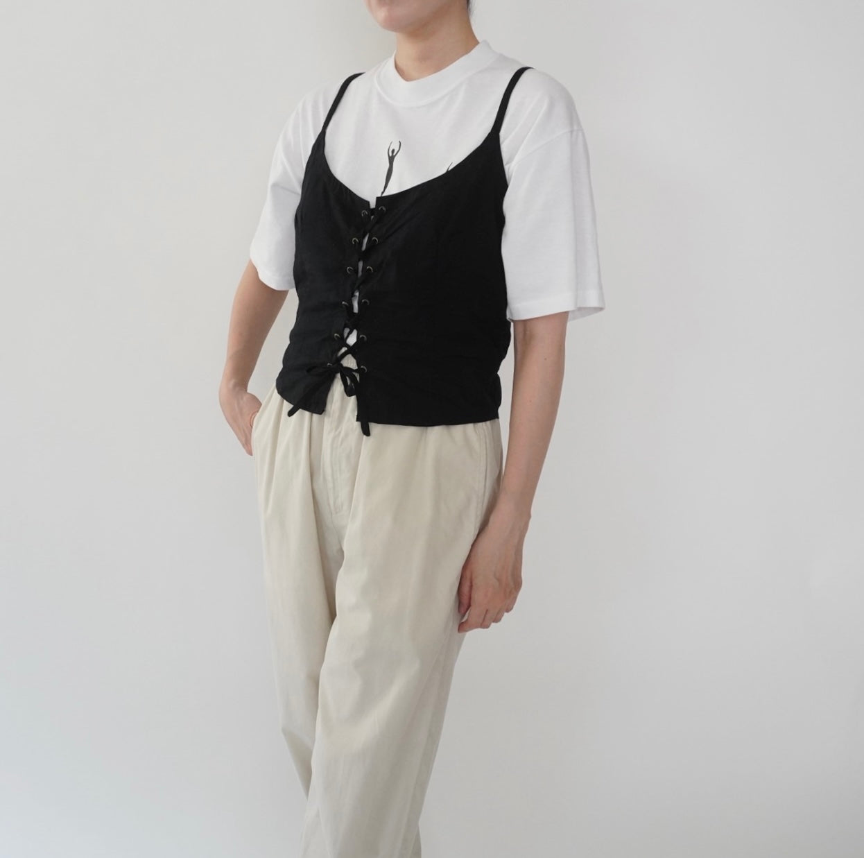 90s Lace Up Design Camisole Top