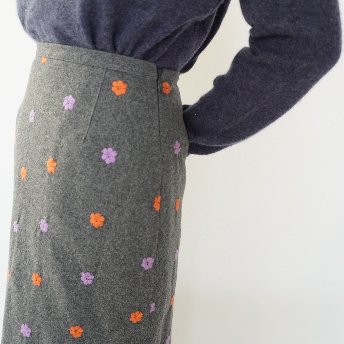 90s Wool Embroidery Maxi Skirt Made in Italy