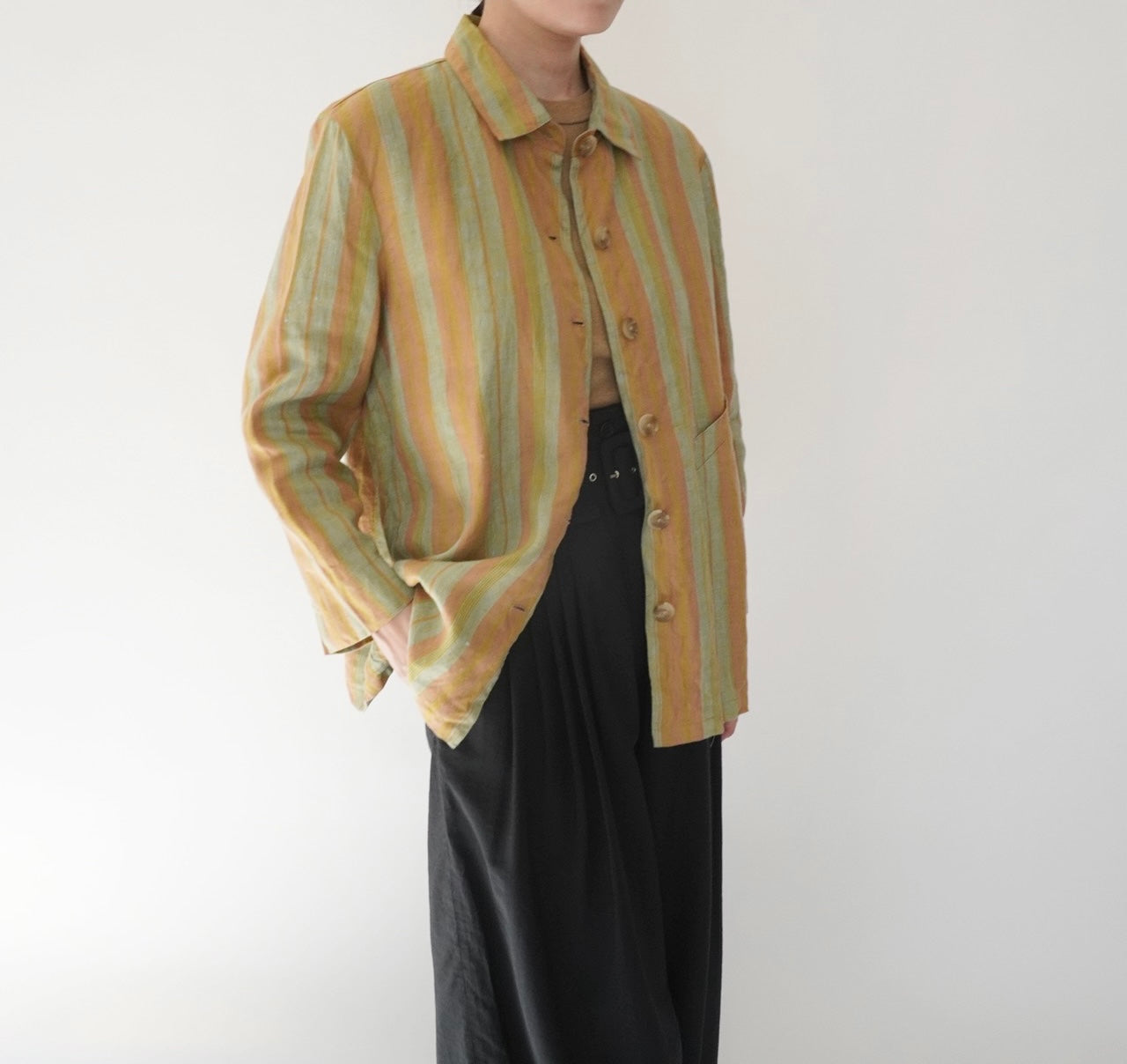 90s "harve benard" Striped Linen Shirt,Jacket