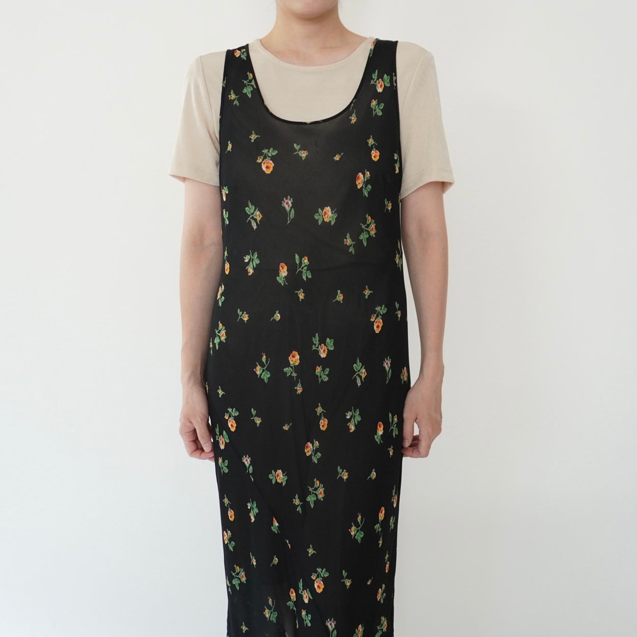 90s Floral Print Sheer Dress Made in Italy