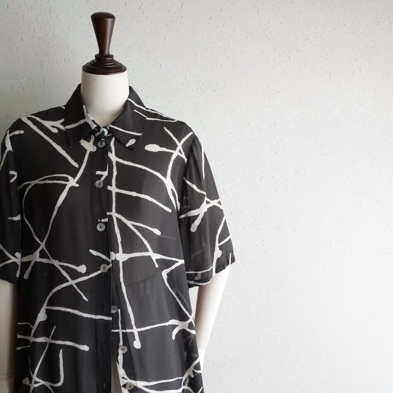 90s Sheer Printed Long  Shirt