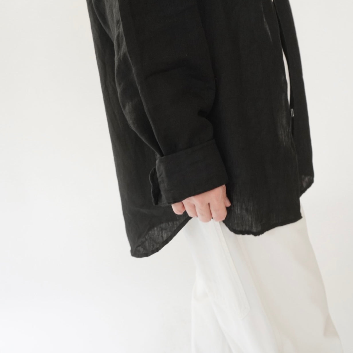 90s Black Linen Shirt
