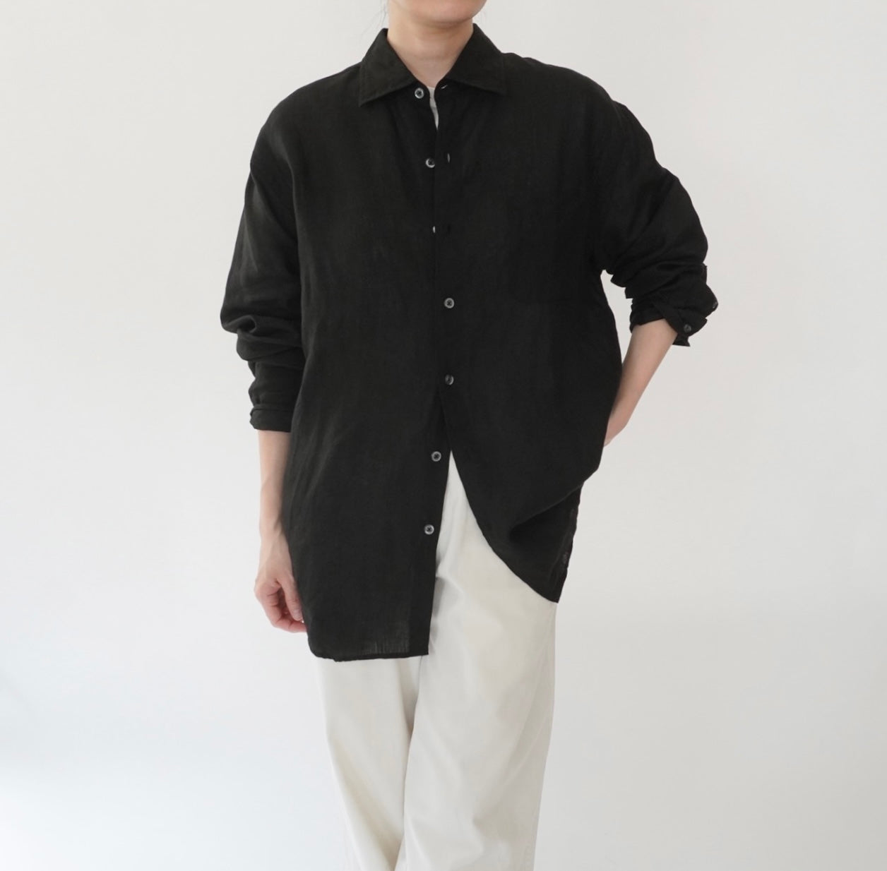 90s Black Linen Shirt