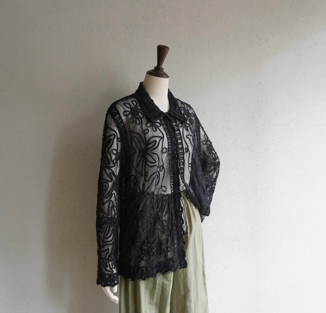 90s Sheer Cord Lace Shirt