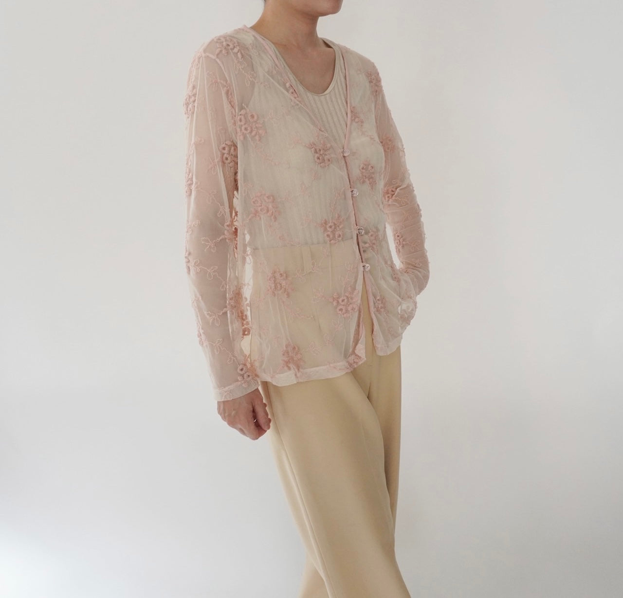 80s Embroidery Sheer Blouse Made in USA