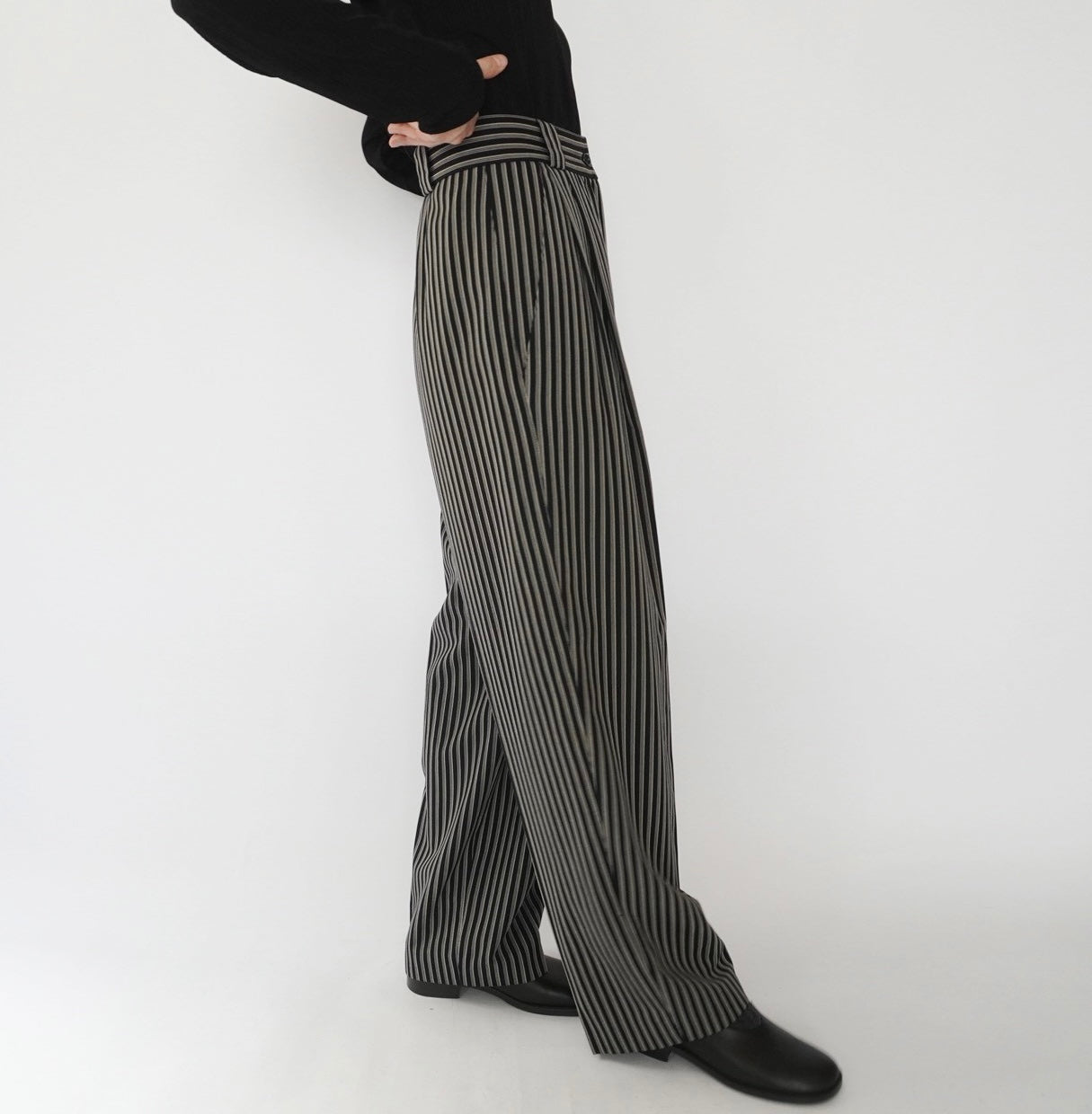 80s Black White Striped  Pants Made in Italy