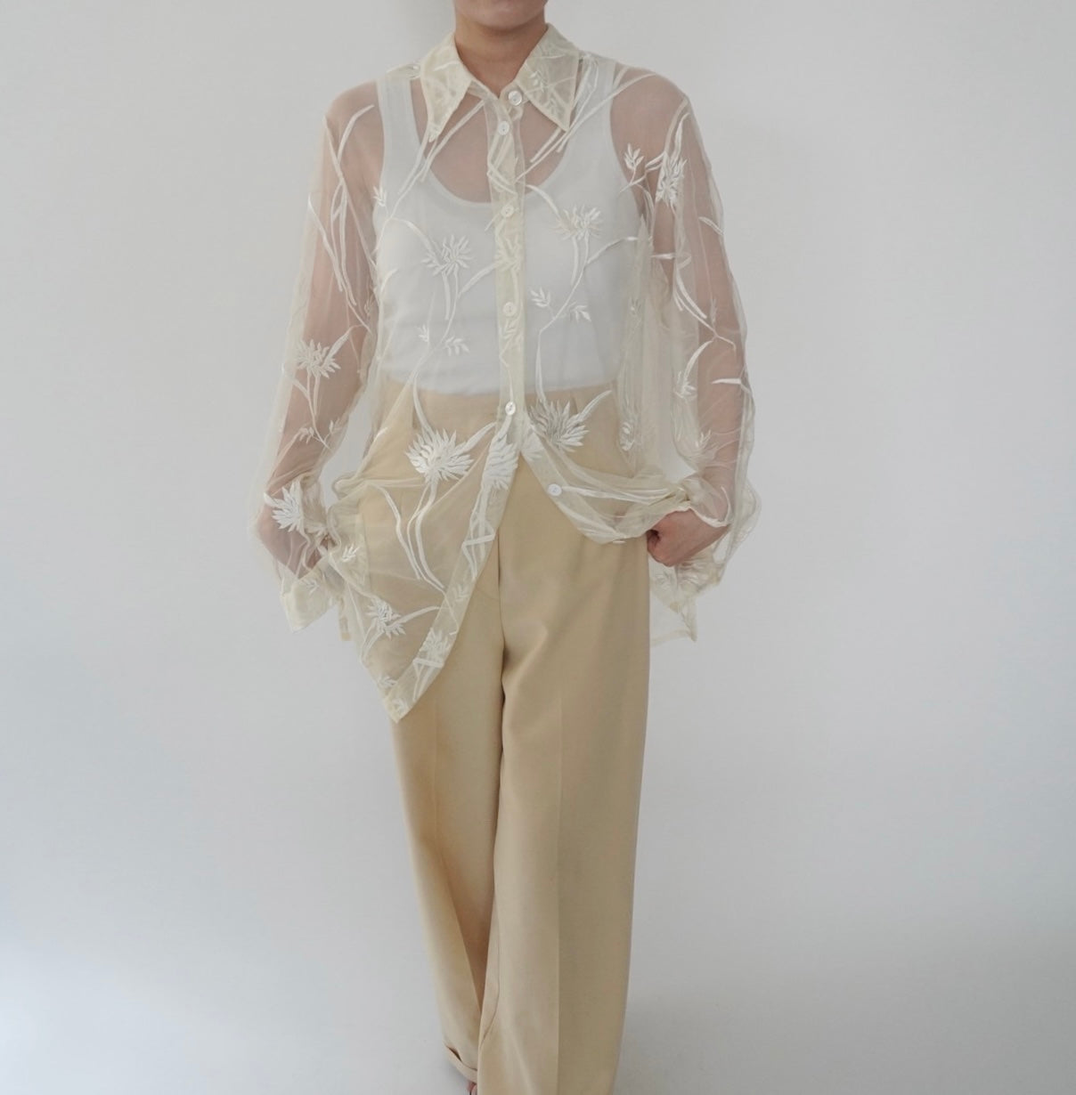 90s Embroidery Sheer Shirt