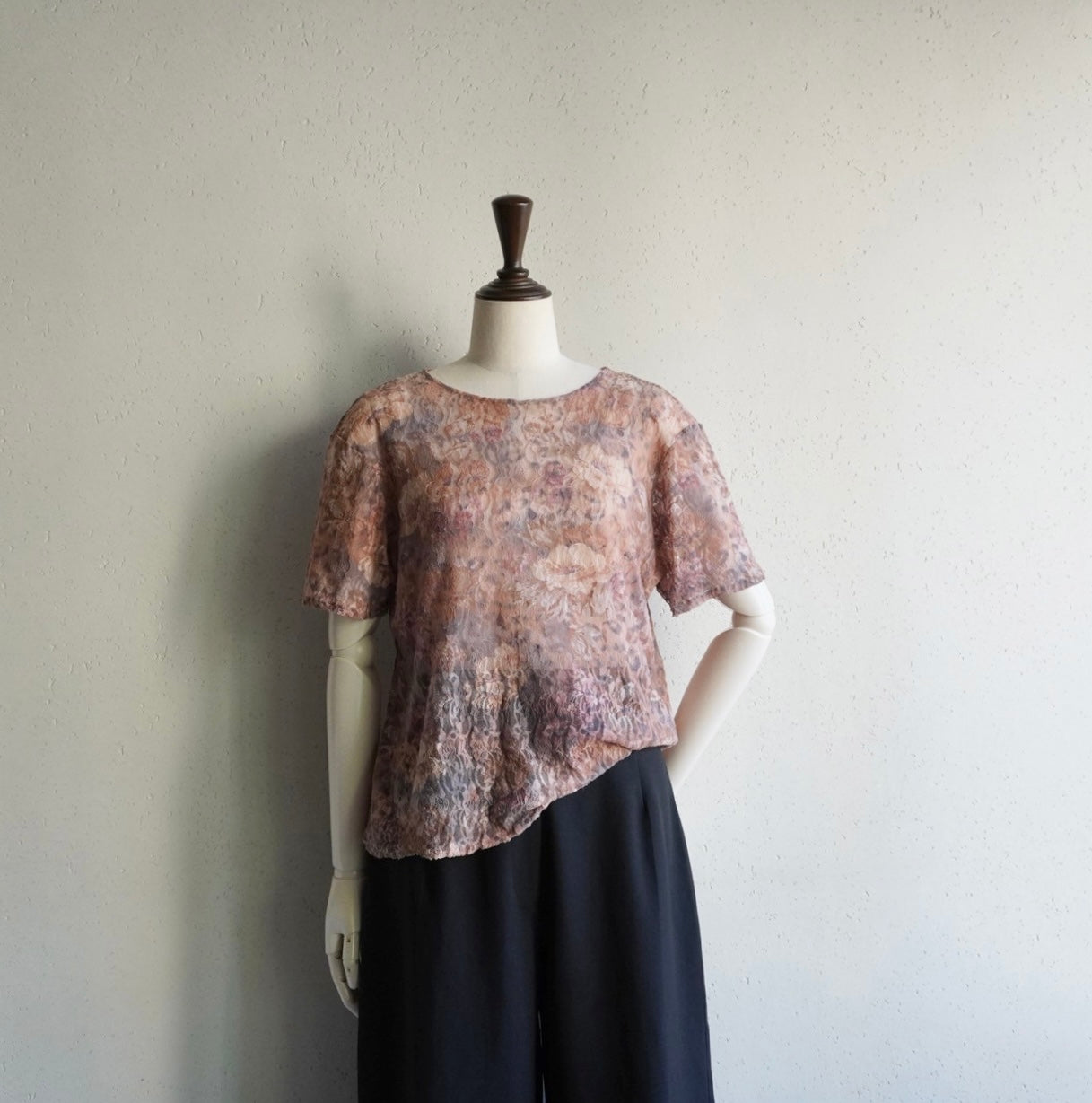 90s Lace Design Sheer Top